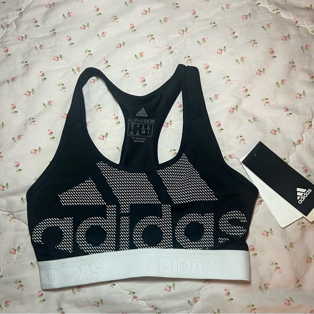 ADIDAS black and white unpadded sports bra